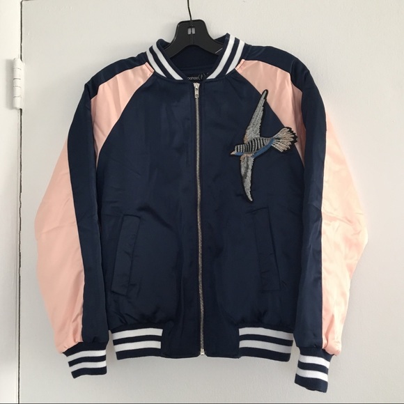 Satin embroidered padded bomber jacket bird Japan - Picture 1 of 5